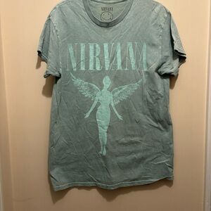 NIRVANA Olive Smiley Face Tee